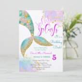 Splish splash zeemeermin verjaardags bash kaart (Staand voorkant)