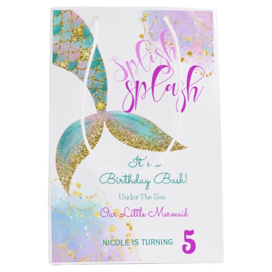 Splish splash zeemeermin verjaardags bash medium cadeauzakje (Voorkant)