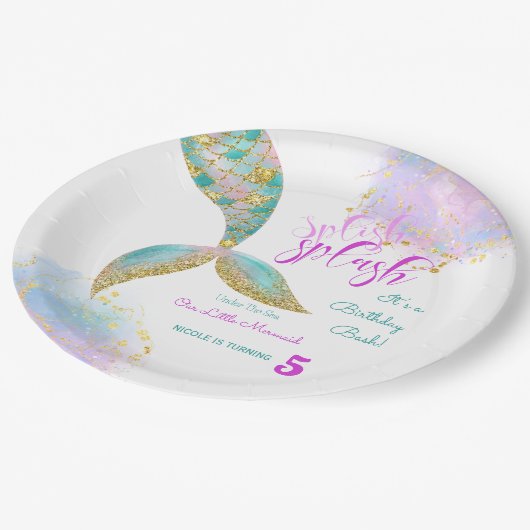 Splish splash zeemeermin verjaardags bash papieren bordje (Gekanteld)