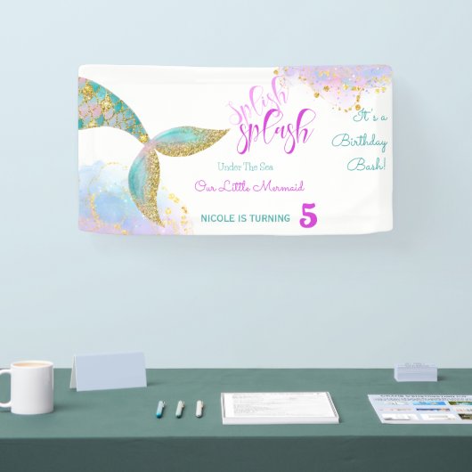 Splish splash zeemeermin verjaardags bash spandoek (Beurs)