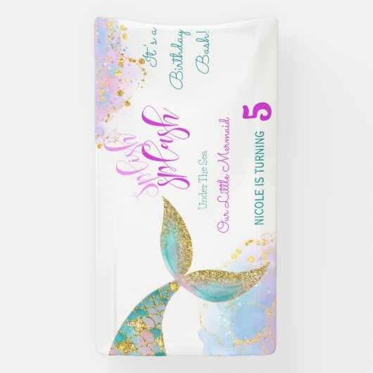 Splish splash zeemeermin verjaardags bash spandoek (Verticaal)