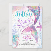 Splish Splash Zeemeermin verjaardagsfeestje uitnod Kaart (Voorkant)