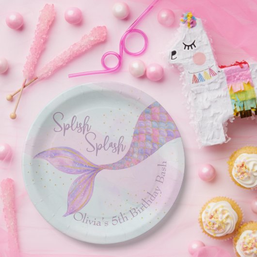 Splish Splash Zeemeermin Verjaardagspapier Borden Papieren Bordje (Feest)