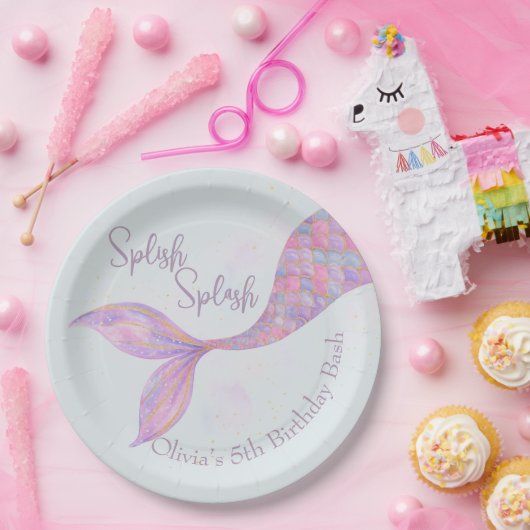 Splish Splash Zeemeermin Verjaardagspapier Borden Papieren Bordje (Feest)
