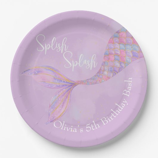 Splish Splash Zeemeermin Verjaardagspapier Borden Papieren Bordje (Voorkant)