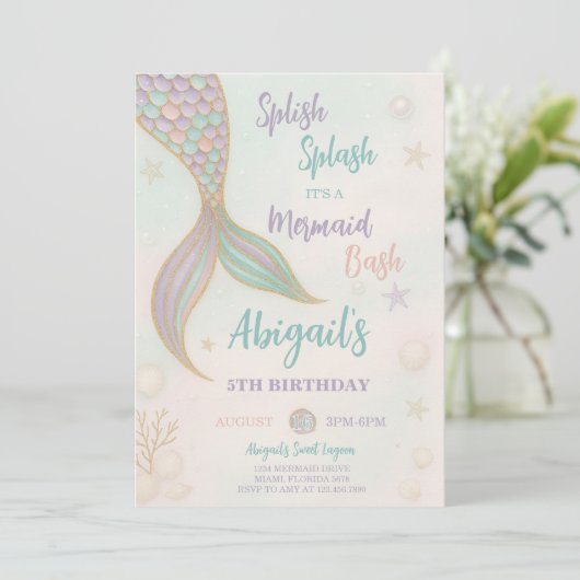 splish splash zeemeermin verjaardagsuitnodiging kaart (Staand voorkant)