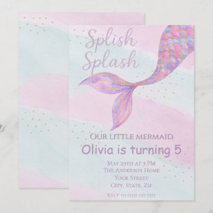 splish splash zeemeermin verjaardagsuitnodiging kaart