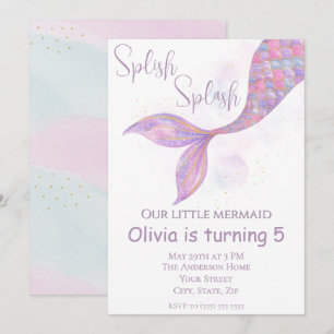 splish splash zeemeermin verjaardagsuitnodiging kaart