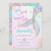 splish splash zeemeermin verjaardagsuitnodiging kaart (Voorkant / Achterkant)