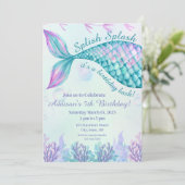 splish splash zeemeermin verjaardagsuitnodiging kaart (Staand voorkant)