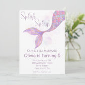 splish splash zeemeermin verjaardagsuitnodiging kaart (Staand voorkant)