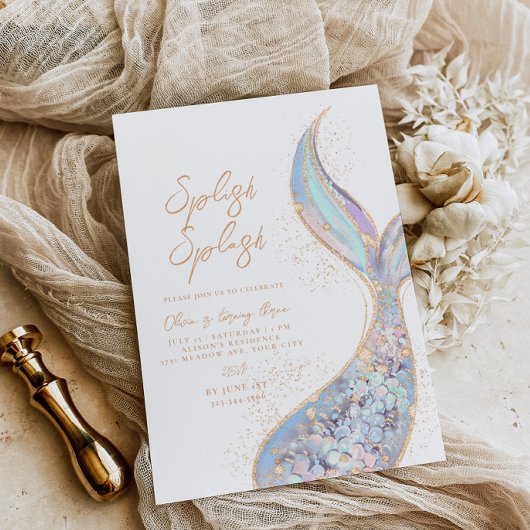 splish splash zeemeermin verjaardagsuitnodiging kaart