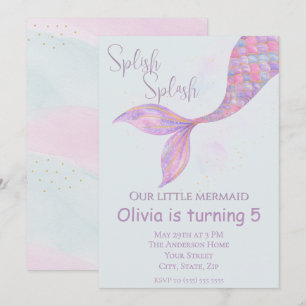 splish splash zeemeermin verjaardagsuitnodiging kaart
