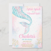 splish splash zeemeermin verjaardagsuitnodiging kaart (Voorkant)