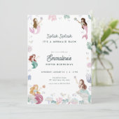 splish splash zeemeermin verjaardagsuitnodiging kaart (Staand voorkant)