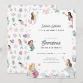 splish splash zeemeermin verjaardagsuitnodiging kaart (Voorkant / Achterkant)