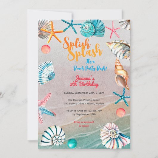 Splish splash zomer strand verjaardagsfeest kaart (Voorkant)
