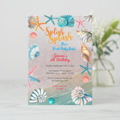 Splish splash zomer strand verjaardagsfeest kaart (Staand voorkant)