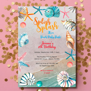 Splish splash zomer strand verjaardagsfeest kaart
