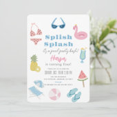 Splish Splash Zomer Zwembad Party Meisje Verjaarda Kaart (Staand voorkant)