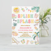 splish splash zwembad feest verjaardagsuitnodiging kaart (Staand voorkant)