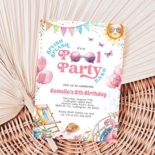 splish splash zwembad feest verjaardagsuitnodiging kaart