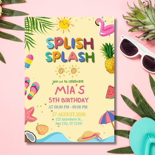 splish splash zwembad feest verjaardagsuitnodiging kaart