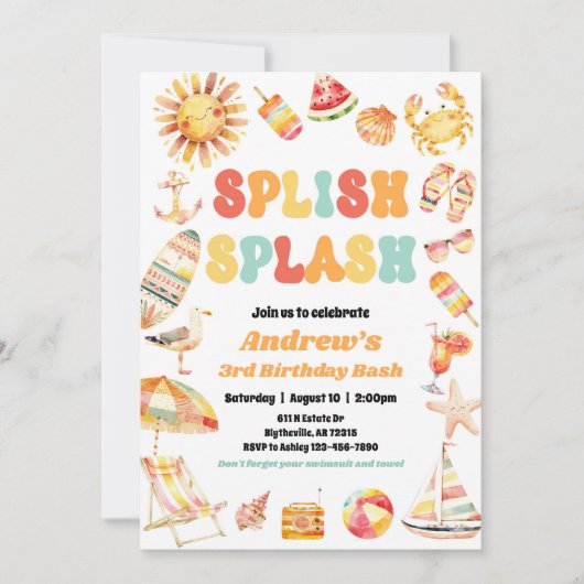 splish splash zwembad feest verjaardagsuitnodiging kaart (Voorkant)