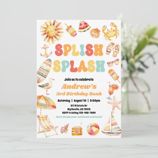 splish splash zwembad feest verjaardagsuitnodiging kaart (Staand voorkant)