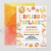 splish splash zwembad feest verjaardagsuitnodiging kaart (Voorkant / Achterkant)