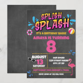 splish splash zwembad feest verjaardagsuitnodiging kaart (Voorkant / Achterkant)