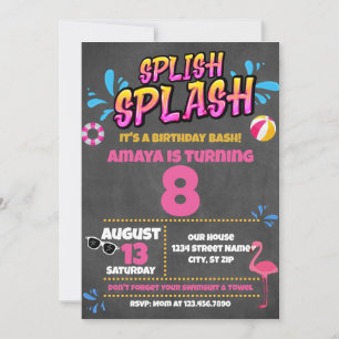 splish splash zwembad feest verjaardagsuitnodiging kaart