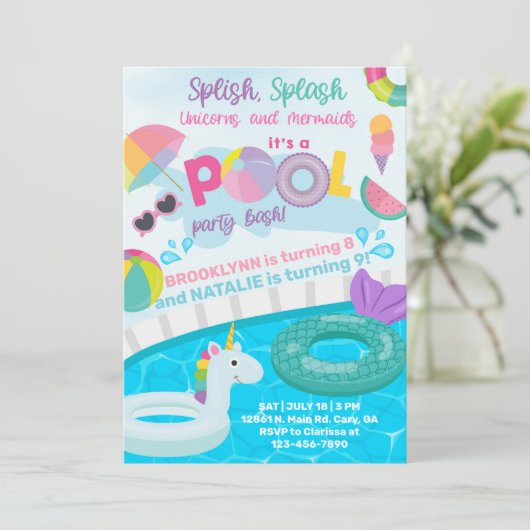 Splish splash zwembad feestje verjaardag bash, bro kaart (Staand voorkant)