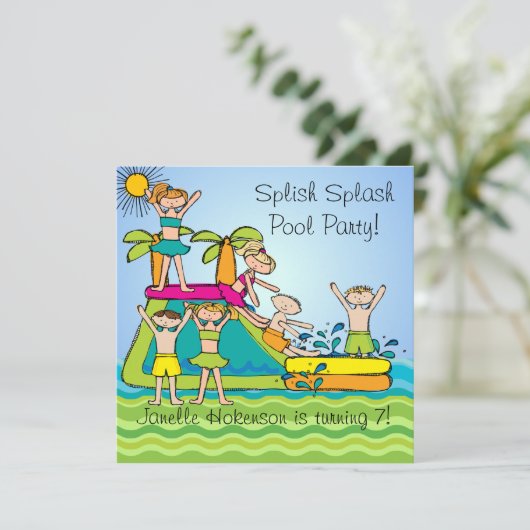 Splish Splash Zwembad Party Aangepaste Zwemmen Ver Kaart (Staand voorkant)