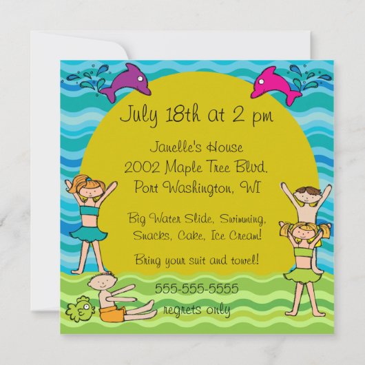 Splish Splash Zwembad Party Aangepaste Zwemmen Ver Kaart (Achterkant)