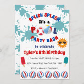 splish splash zwembad verjaardagsfeest uitnodiging (Voorkant / Achterkant)