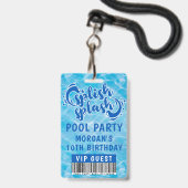 Splish Splash Zwembadfeest VIP Uitnodiging Badge (Voorzijde met lanyard)