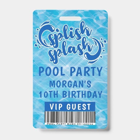 Splish Splash Zwembadfeest VIP Uitnodiging Badge (Voorzijde)