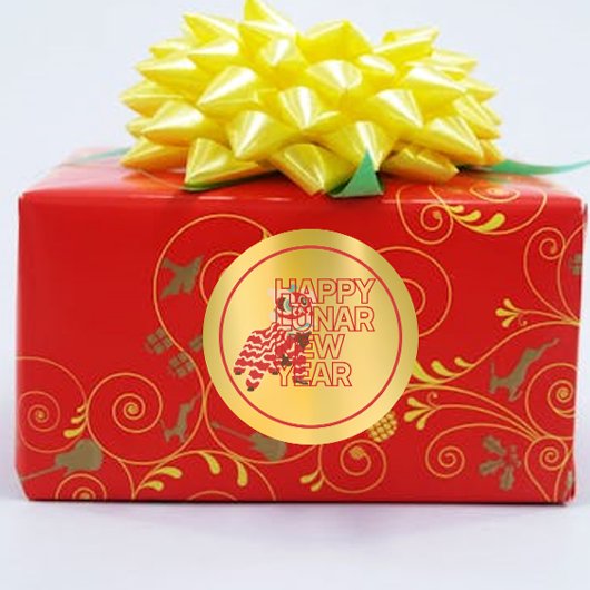 Split Afbeelding Lion Dans Chinees Nieuwjaar Stick Ronde Sticker