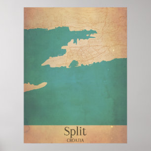 Split Croatia Dalmatia Vintage Map Poster