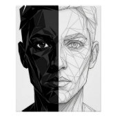 Split Face Low Poly Geometric Line Art Poster (Voorkant)