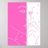 Split Gezicht Roze en Witte Polka Dot Line Art Poster (Voorkant)