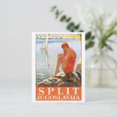 Split, Joegoslavië, meisje op de rots door het zee Briefkaart (Staand voorkant)