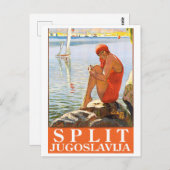 Split, Joegoslavië, meisje op de rots door het zee Briefkaart (Voorkant / Achterkant)