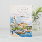 Split Kroatië Adriatische Waterverf Uitnodiging (Staand voorkant)