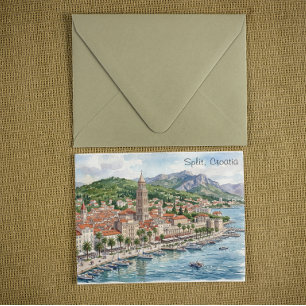 Split Kroatië Dalmatië Balkan Aquarel Kunst Uitzic Briefkaart