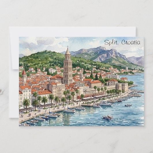 Split Kroatië Dalmatië Balkan Aquarel Kunst Uitzic Kaart (Voorkant)