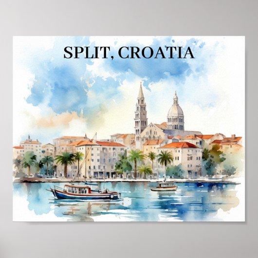 Split Kroatië Dalmatië Waterverf Poster (Voorkant)