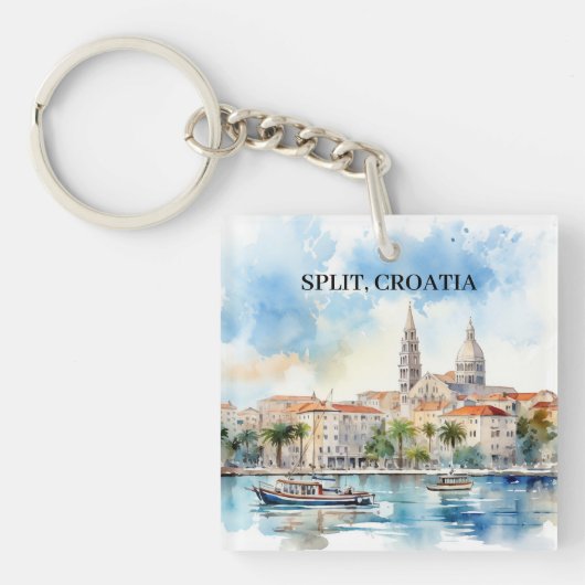 Split Kroatië Dalmatië Waterverf Sleutelhanger (voorkant)