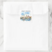 Split Kroatië Dalmatië Waterverf Vierkante Sticker (Tas)